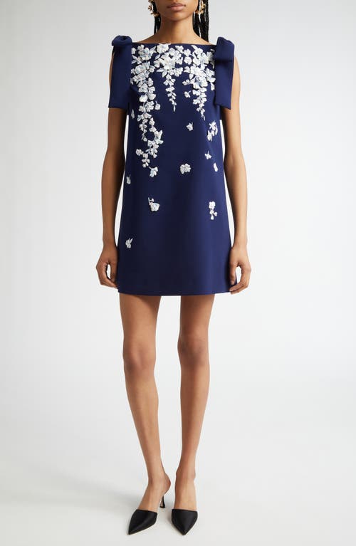 Carolina Herrera Floral Embroidered Stretch Stretch Crepe Minidress