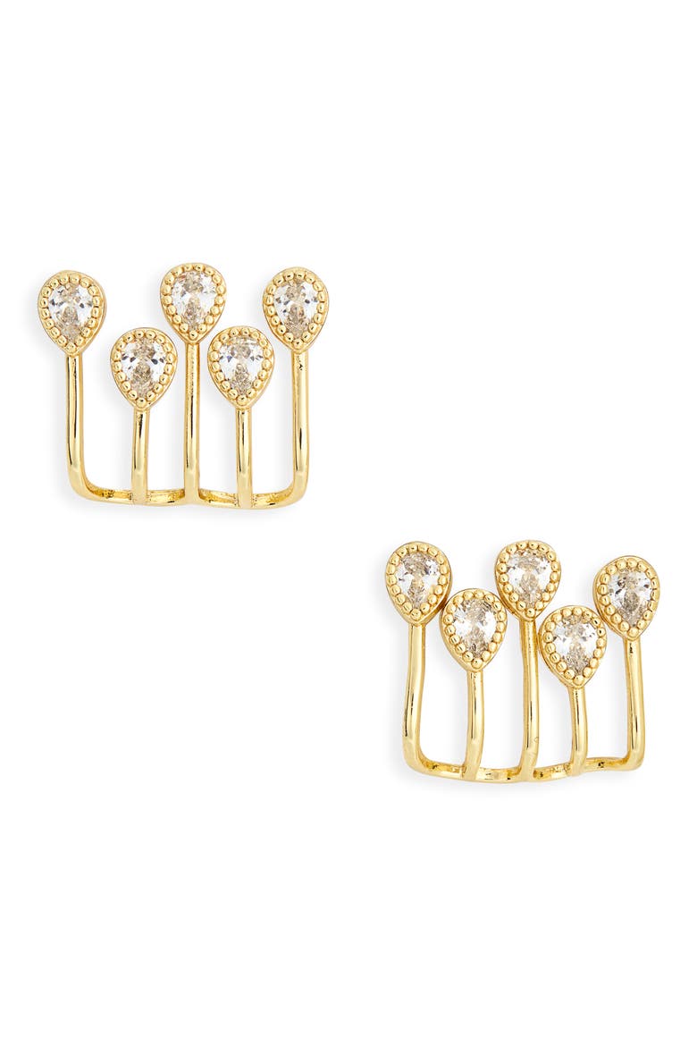 Cubic Zirconia Teardrop Ear Jackets, Main, color, CLEAR- GOLD