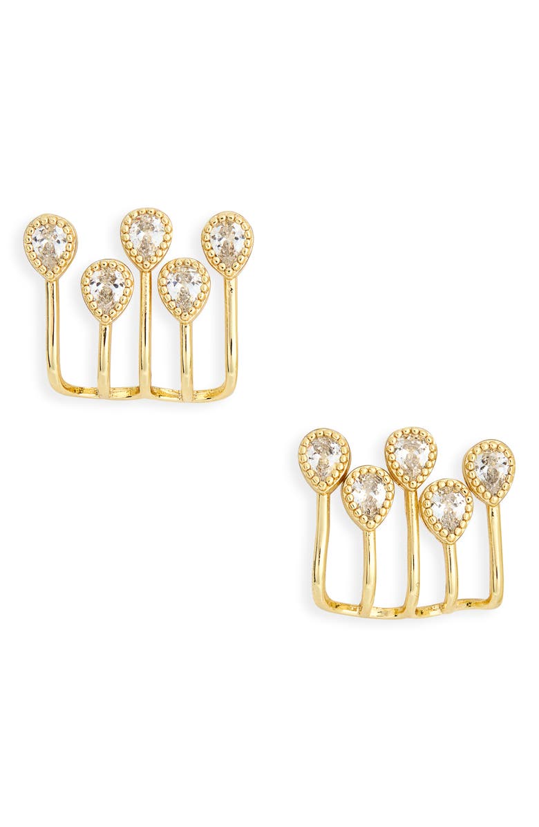 NORDSTROM RACK Cubic Zirconia Teardrop Ear Jackets, Main, color, Clear- Gold