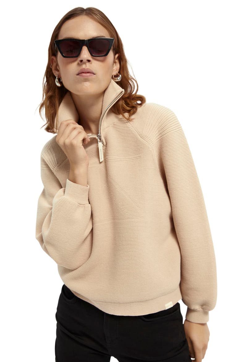 Club Nomade Quarter Zip Rib Sweater, Alternate, color, ECRU