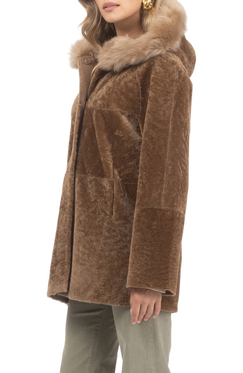 GORSKI Reversible Textured Genuine Shearling Parka with Genuine Shearling Trim, Alternate, color, Camel/Camel