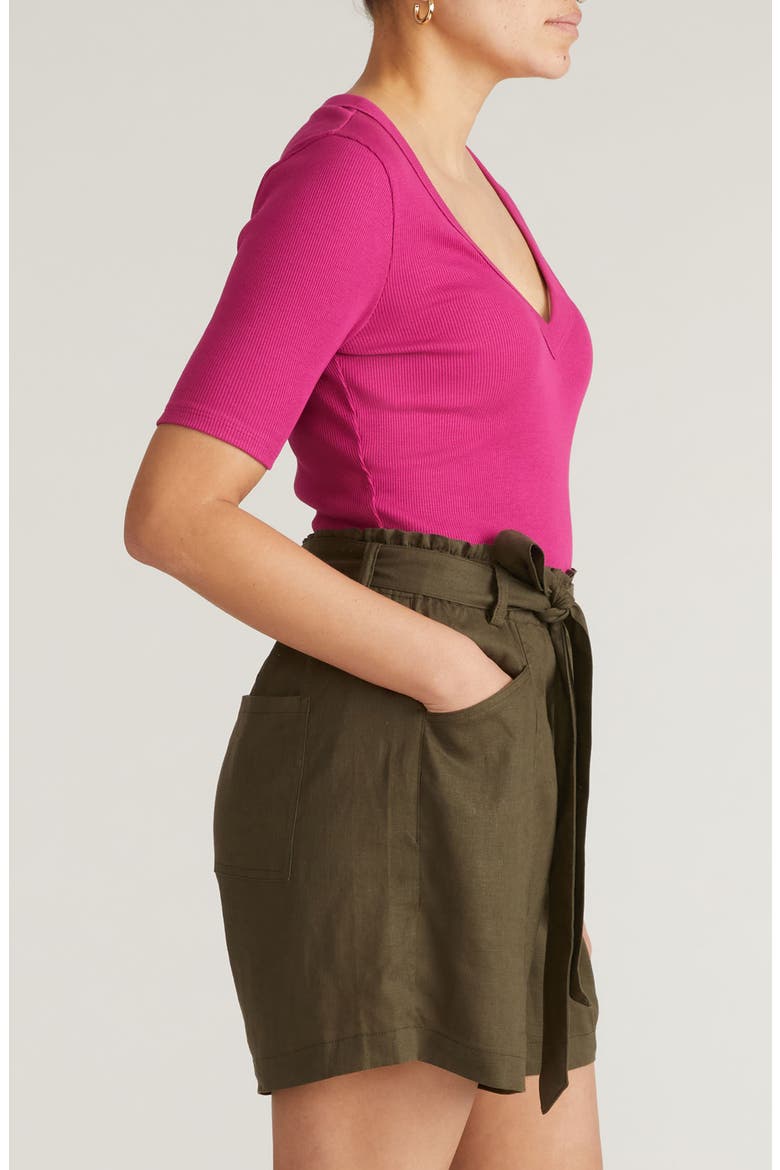 V-Neck Elbow Sleeve Cotton T-Shirt, Alternate, color, HYPER PINK