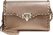Valentino Garavani Small Rockstud Grained Metallic Leather Shoulder Bag