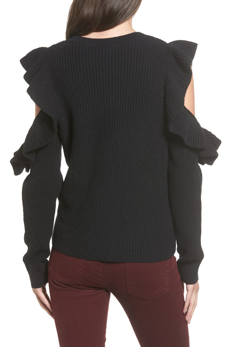 Ruffle Cold Shoulder Sweater, Alternate, color, BLACK
