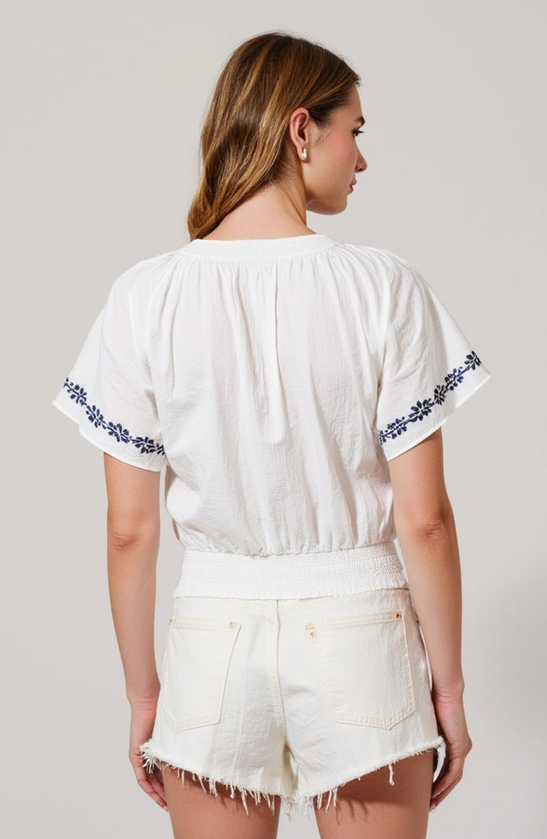 Modenaire Short-Sleeve Embroidered Peasant Blouse, Alternate, color, 