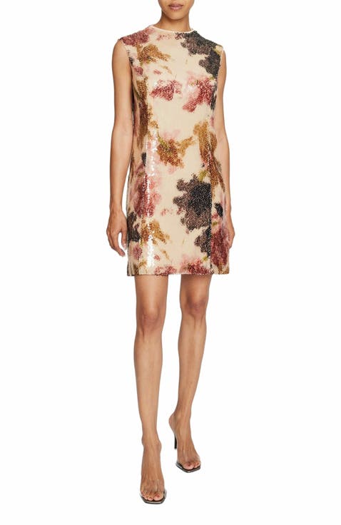 Amina Sequined Mock Neck Shift Dress