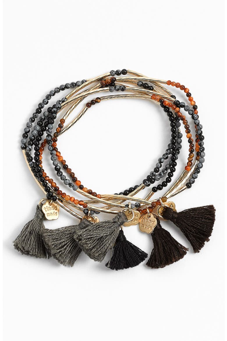 Bead Stretch Bracelet, Main, color, GREY