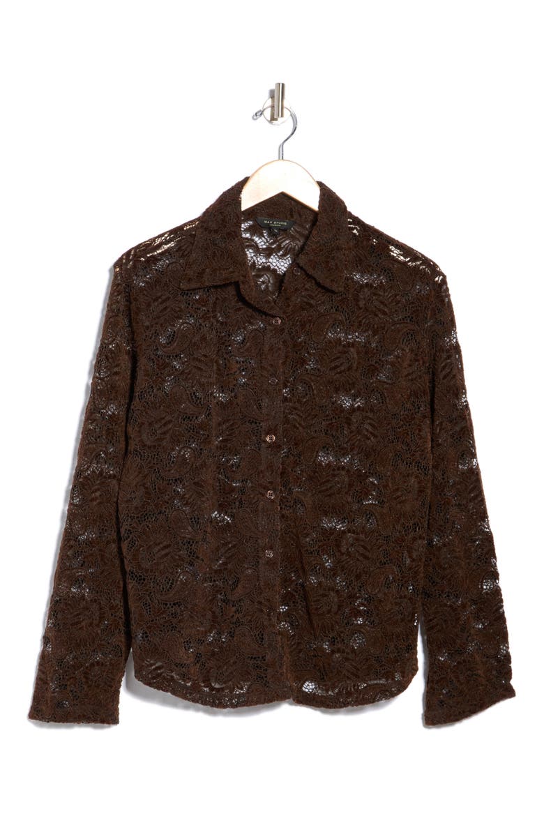 Paisley Lace Button-Up Shirt, Main, color, BROWN