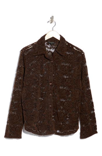 Max Studio Paisley Lace Button-up Shirt In Brown