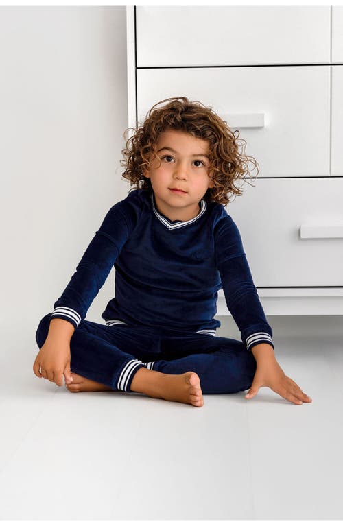 Shop Pouf Velour Varsity Pj In Midnight Blue