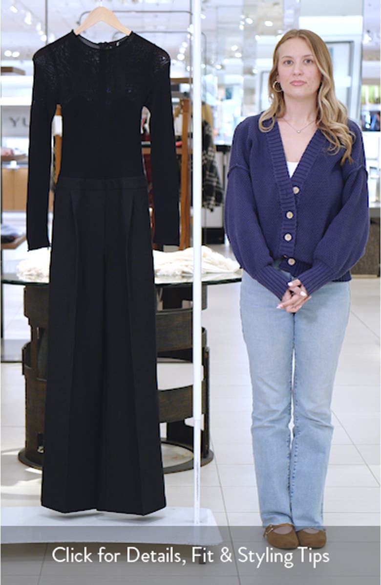 Long Sleeve Wide Leg Mixed Media Jumpsuit, sales video thumbnail