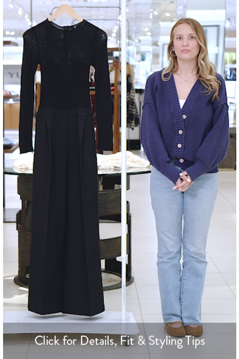 Long Sleeve Wide Leg Mixed Media Jumpsuit video