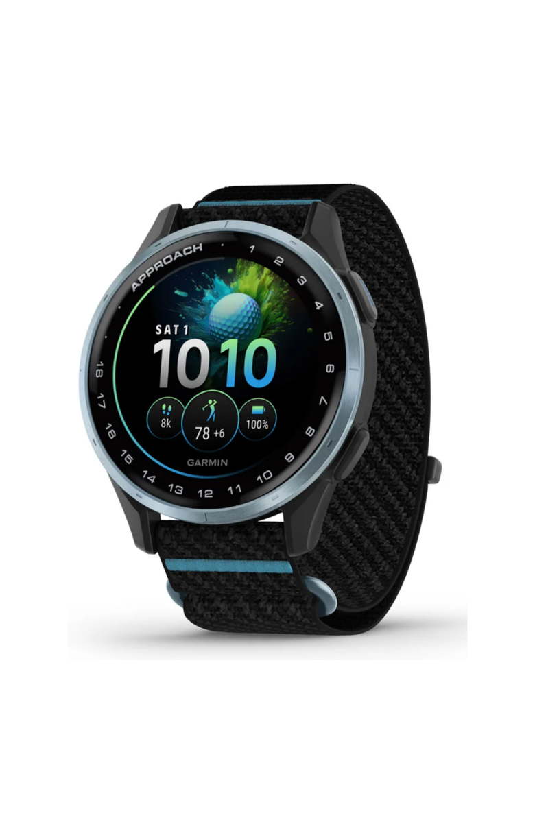 Garmin Approach J1 -  Aluminum Bezel with ComfortFit Fabric Band, Main, color, Black/Azure
