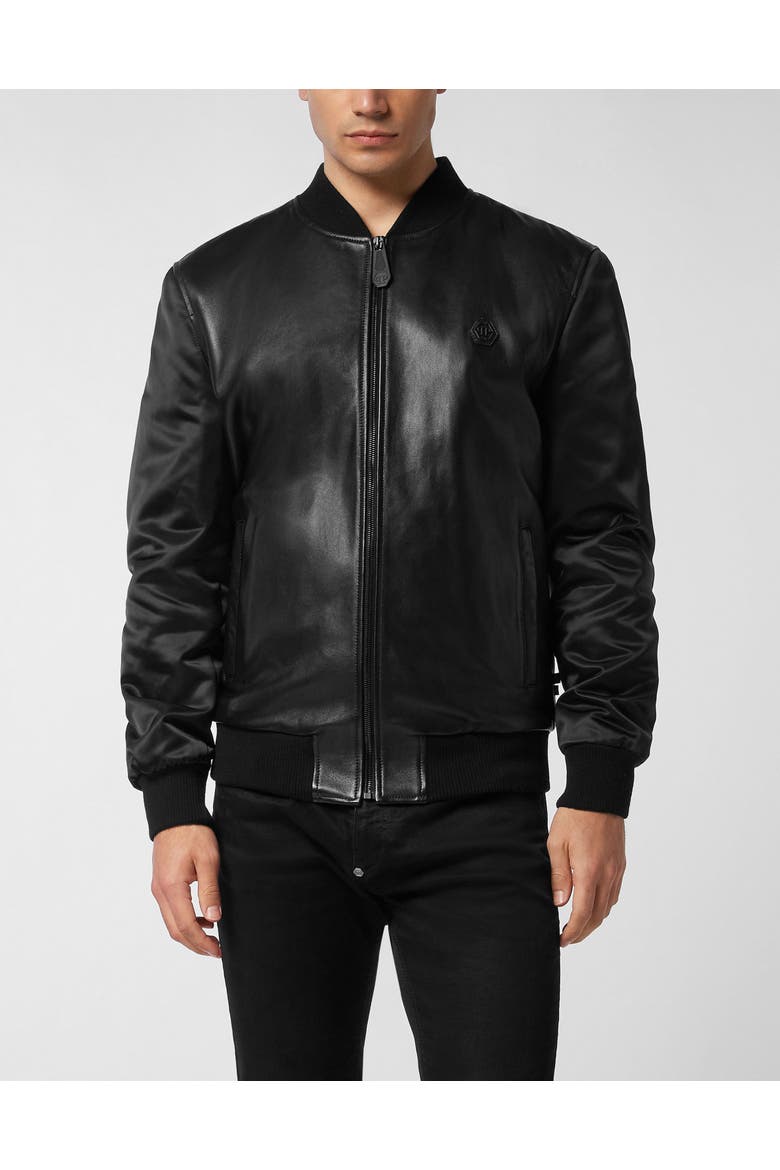Leather Bomber Men, Main, color, black