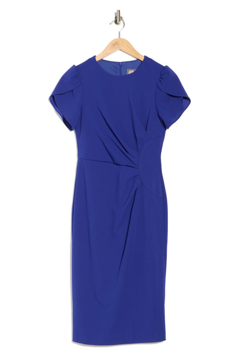 Short Sleeve Pleated Waist Sheath Dress, Alternate, color, COBALT