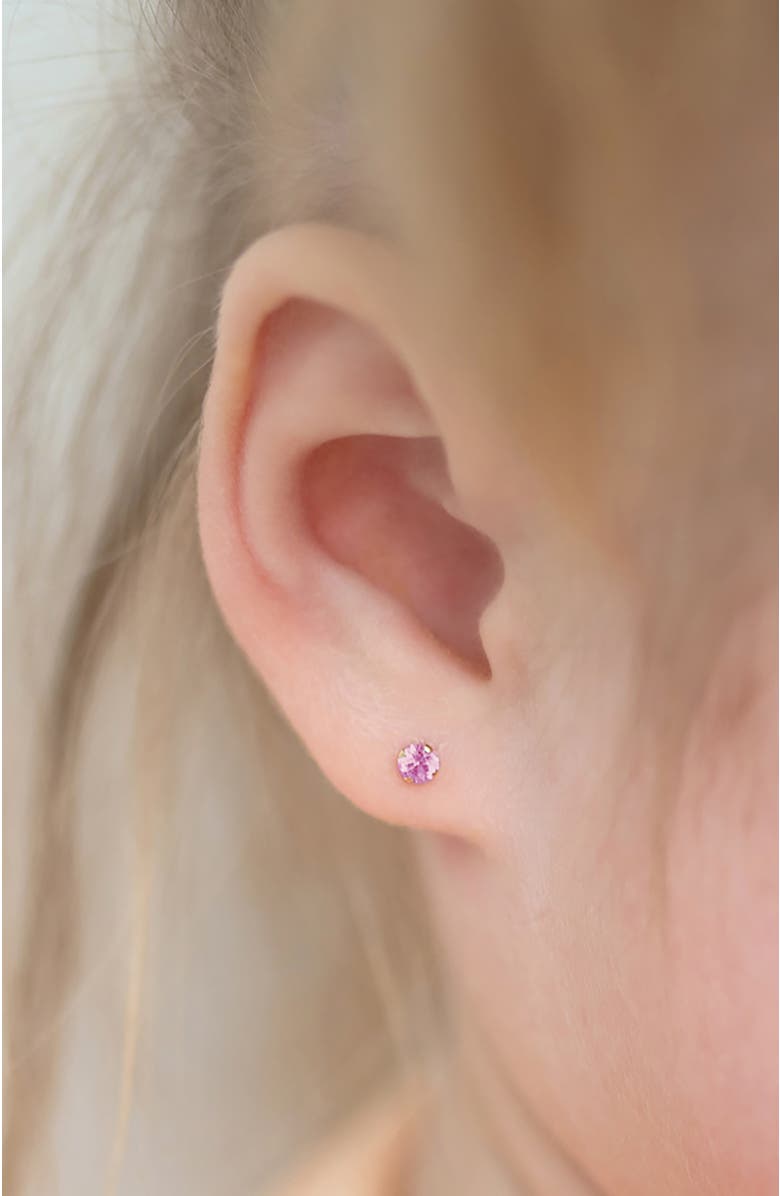 In Season Jewelry 14k Flush Cubic Zirconia Solitaire Earrings, Alternate, color, Pink