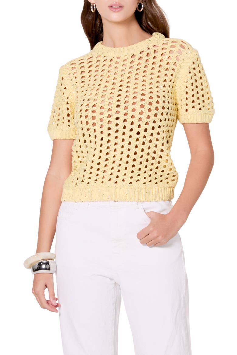 Sequin Open Stitch Sweater, Main, color, BUTTER