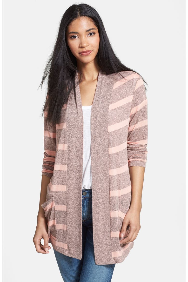 Open Front Cardigan, Main, color, HEATHER GREY/ PINK