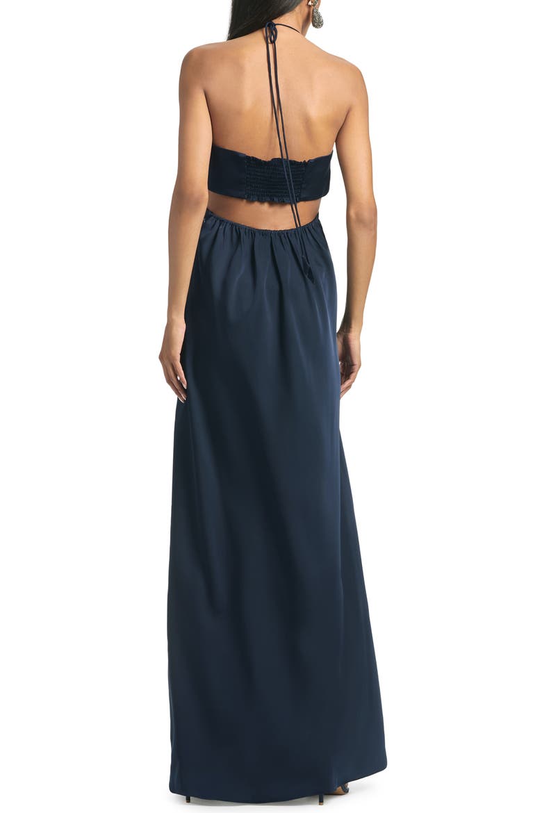 Alexandra Back Cutout Matte Charmeuse Gown, Alternate, color, NAVY