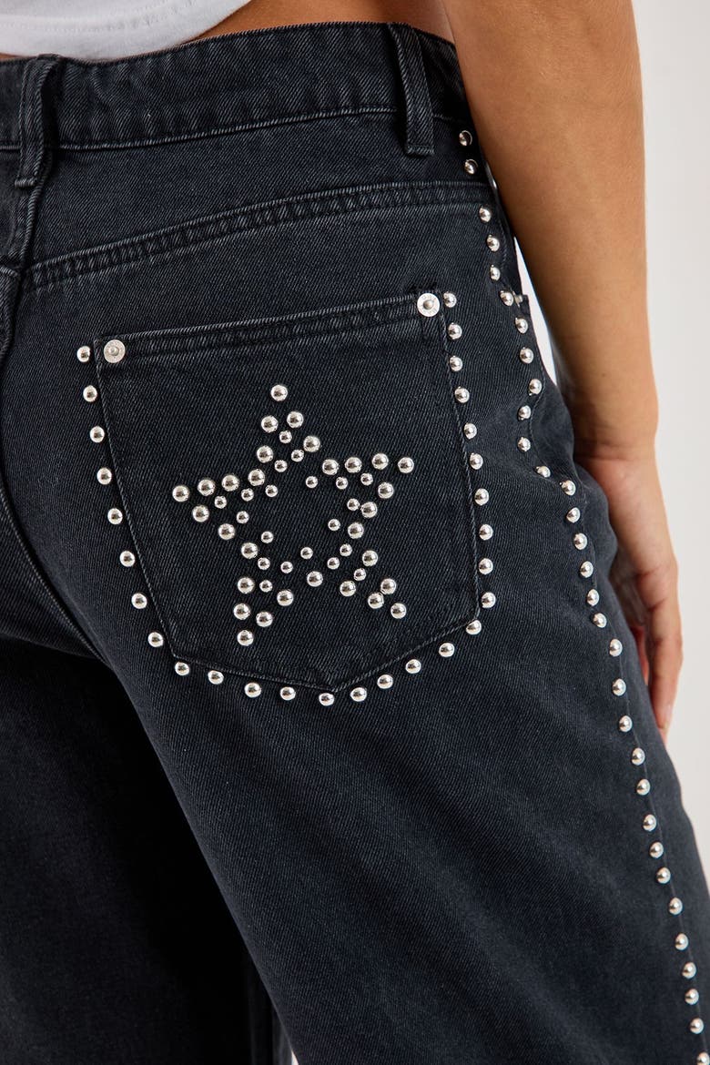 Star Studded Baggy Denim Jeans, Alternate, color, Washed Black