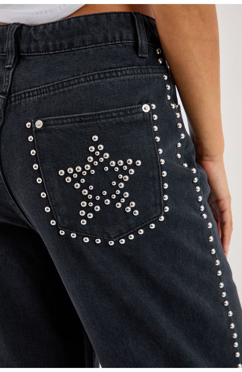 NASTY GAL Star Studded Baggy Denim Jeans, Alternate, color, Washed Black