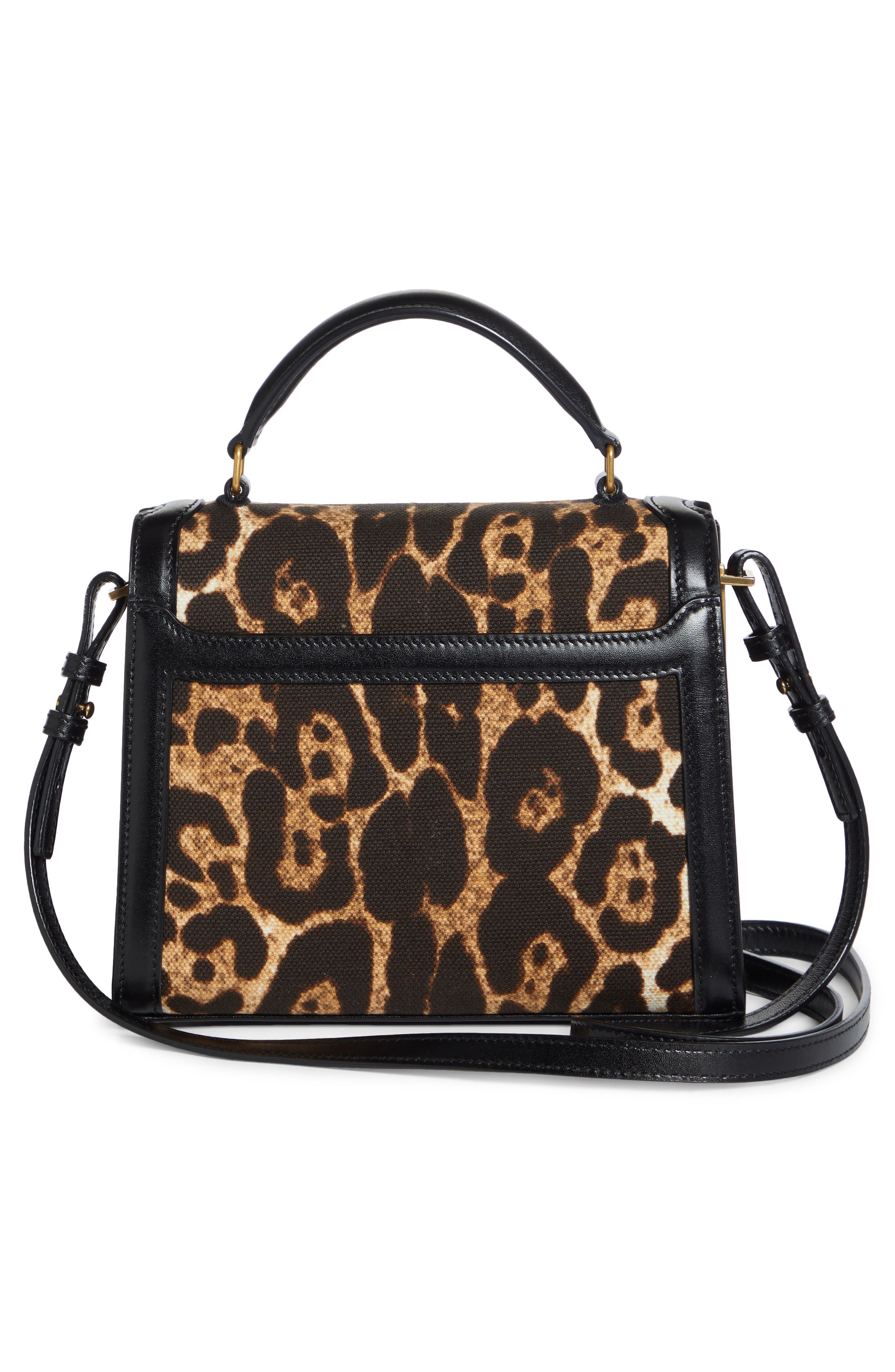 Saint Laurent Mini Cassandra Leopard Print Canvas Top Handle Bag, Alternate, color, 