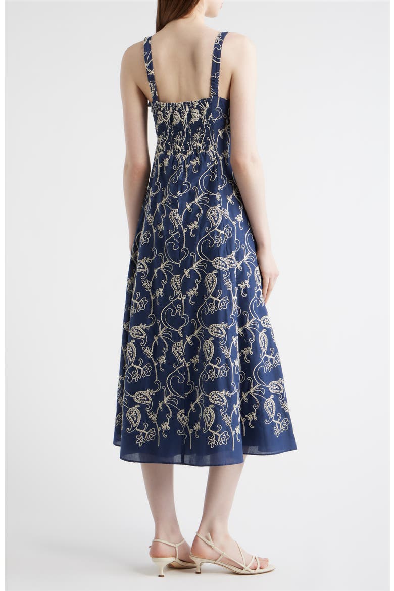 Embroidered Cotton Fit & Flare Midi Dress, Alternate, color, NAVY MULTI