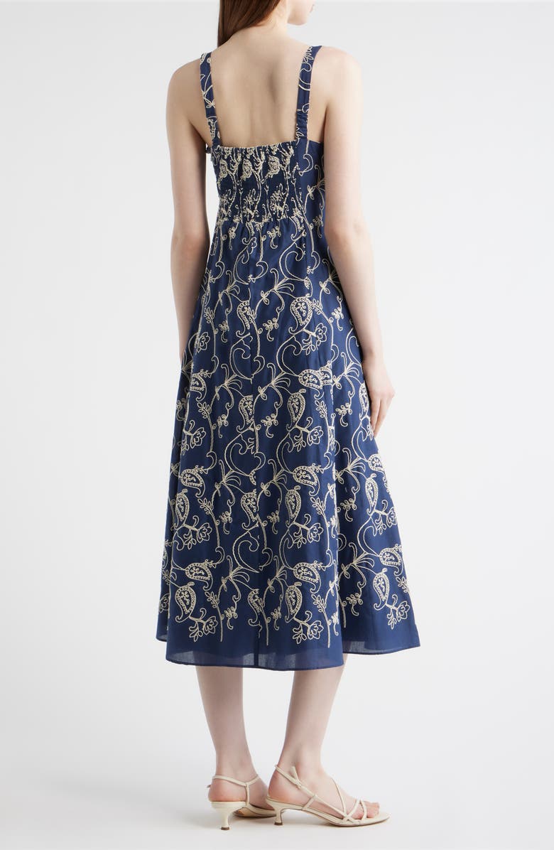 Julia Jordan Embroidered Cotton Fit & Flare Midi Dress, Alternate, color, Navy Multi