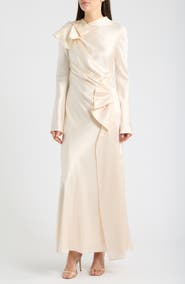 Acler Ramwark Long Sleeve Satin Gown
