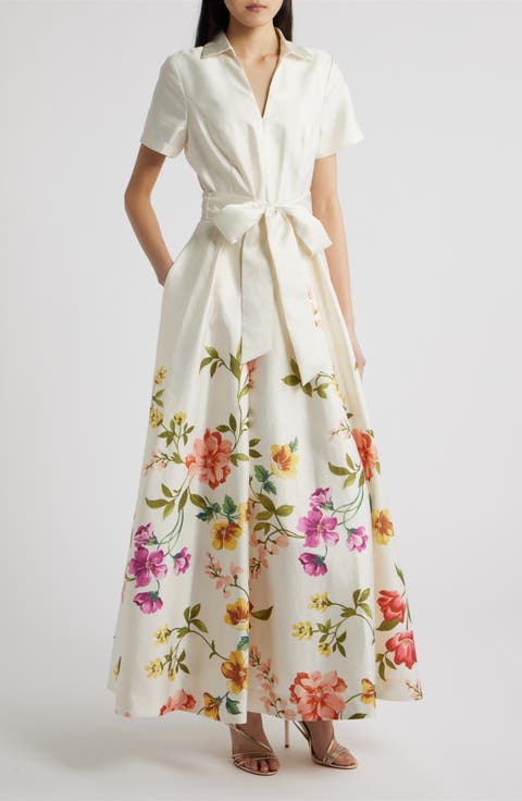 Print Tie Waist Gown