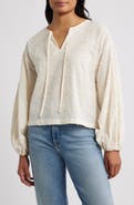 Bobeau Balloon Sleeve Tie Neck Cotton Top