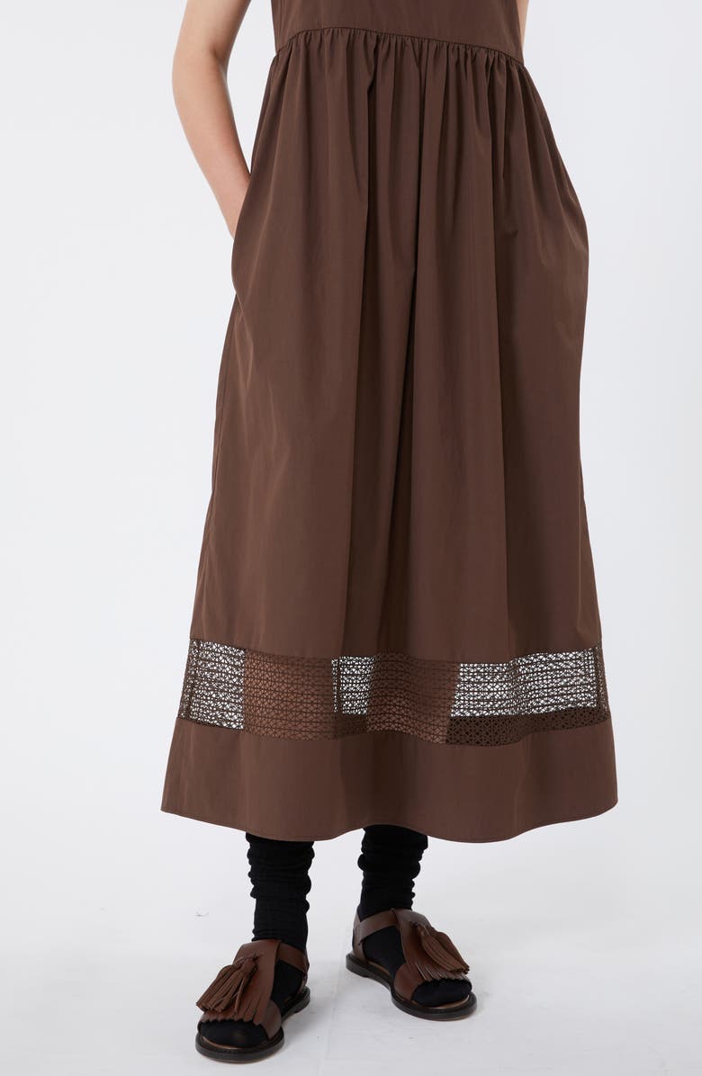 Weekend Max Mara Gola Lace Inset Cotton Dress, Alternate, color, Chocolate