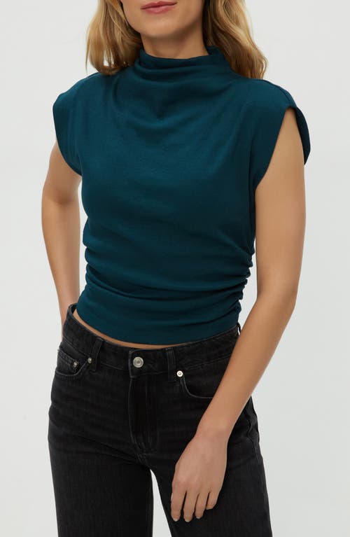 Michael Stars Amara Ruched Cowl Neck Rib T-shirt In Blue