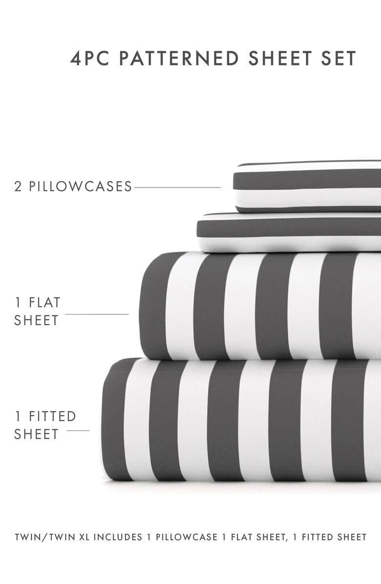 HOMESPUN HOME SPUN Premium Ultra Soft Ribbon Pattern 4-Piece Bed Sheet Set, Alternate, color, Gray