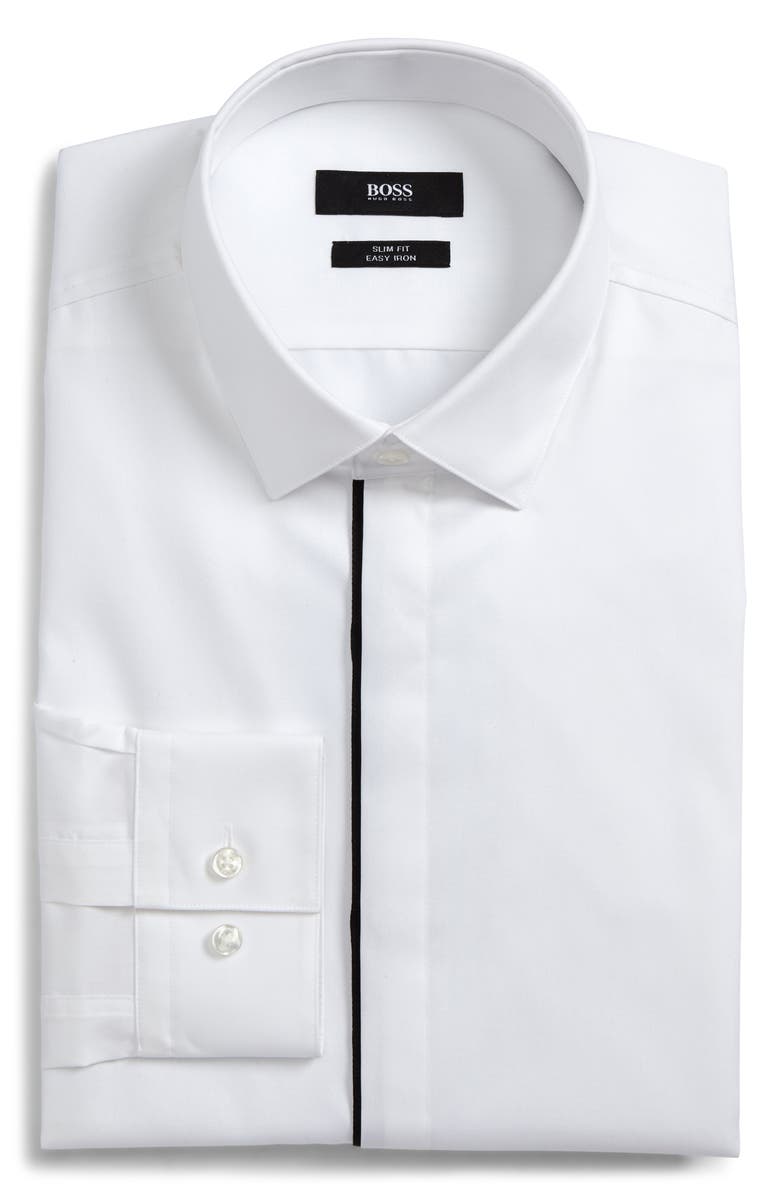 BOSS Slim Fit Easy Iron Tuxedo Shirt, Main, color, 