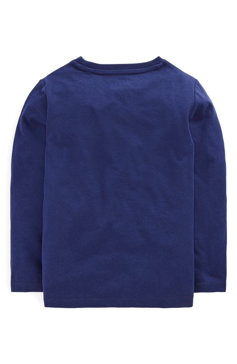 Boden Kids' Embroidered Glow in the Dark Cotton T-Shirt, Alternate, color, College Navy Space