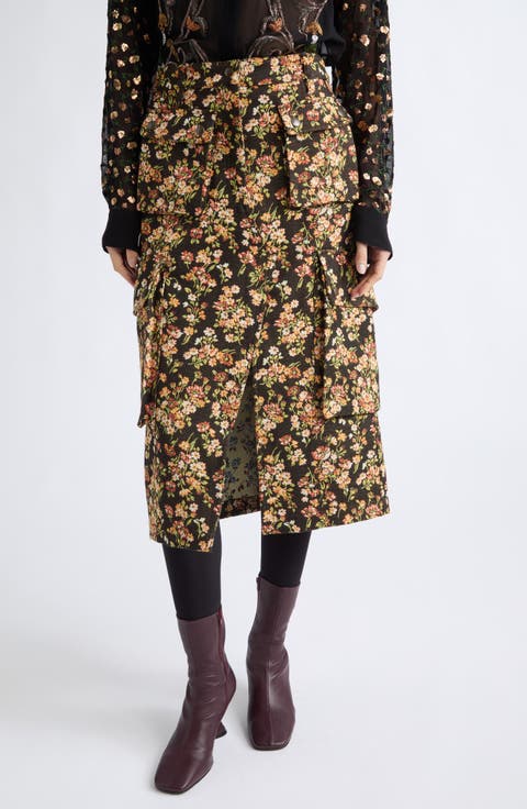 Sersy Floral Jacquard Cargo Midi Skirt