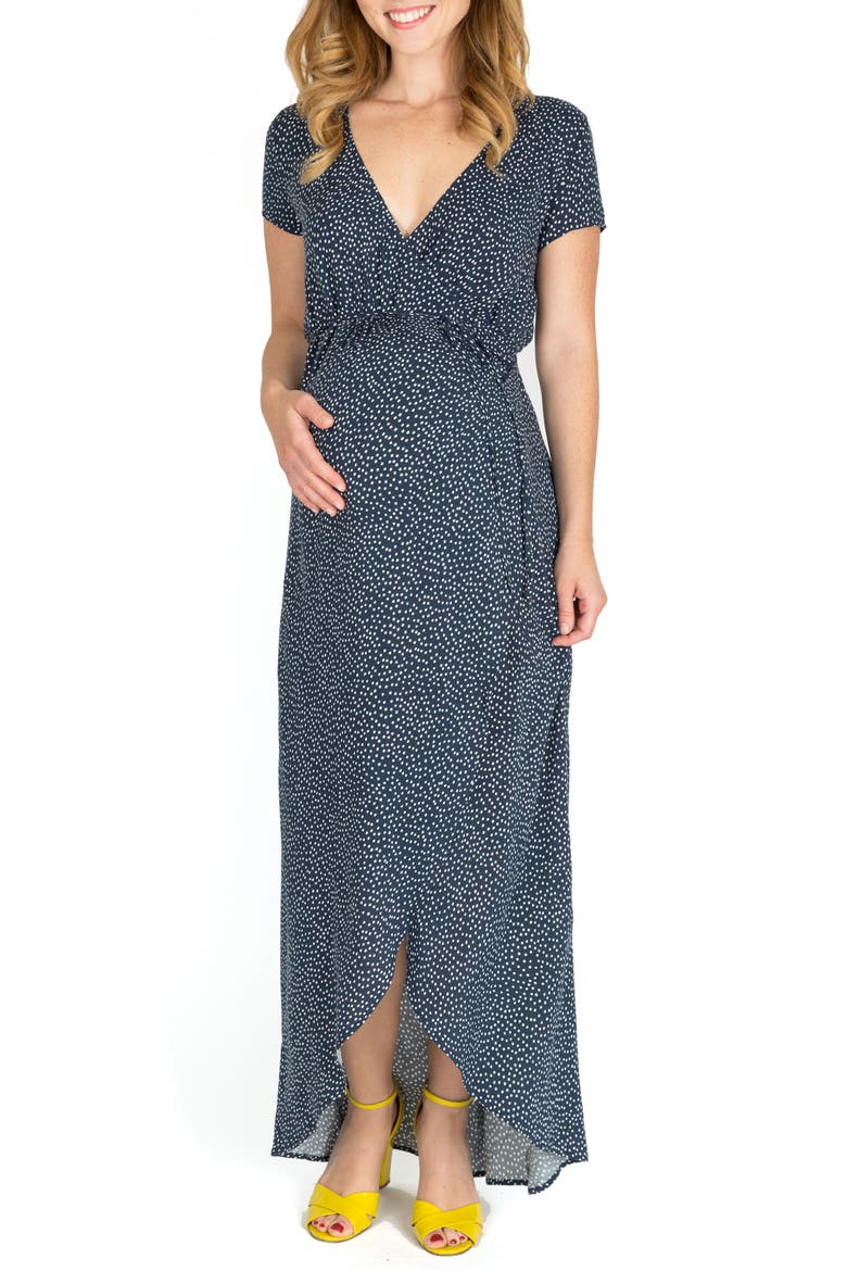 Delilah Maxi Wrap Maternity/Nursing Dress, Alternate, color, NAVY DOT