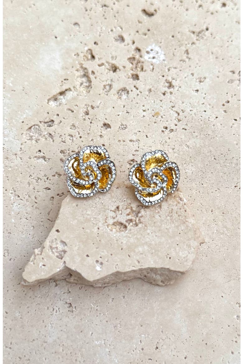 Cubic Zirconia Flower Stud Earrings, Alternate, color, GOLD