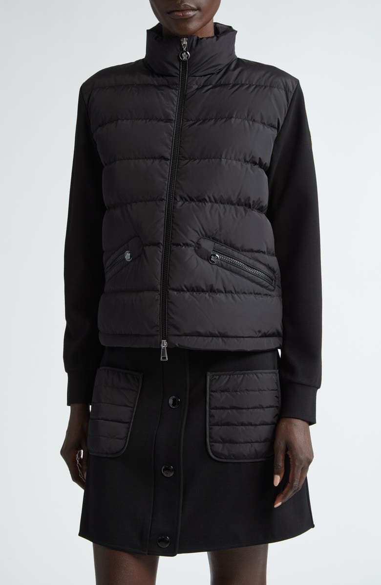 Moncler Mixed Media Down Puffer Jacket, Main, color, Black