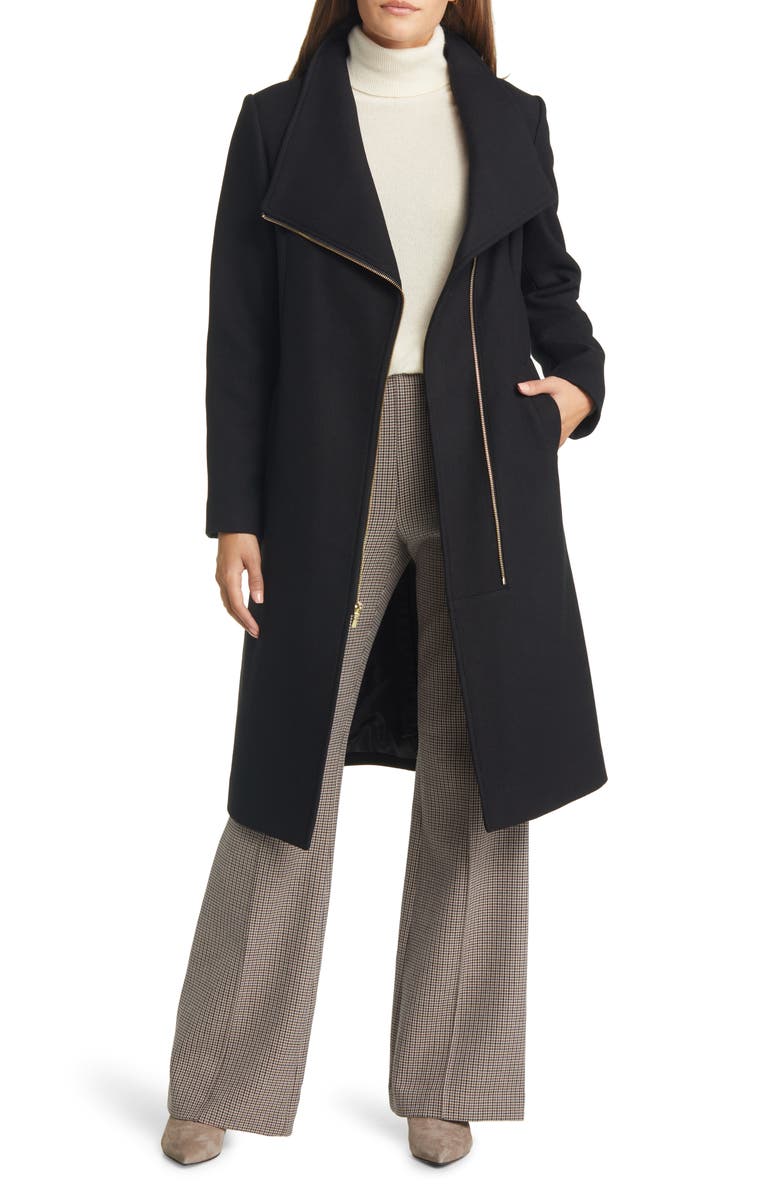 Cole Haan Signature Women's Asymmetric Zip Fine Twill Wool Blend Coat, Main, color, 