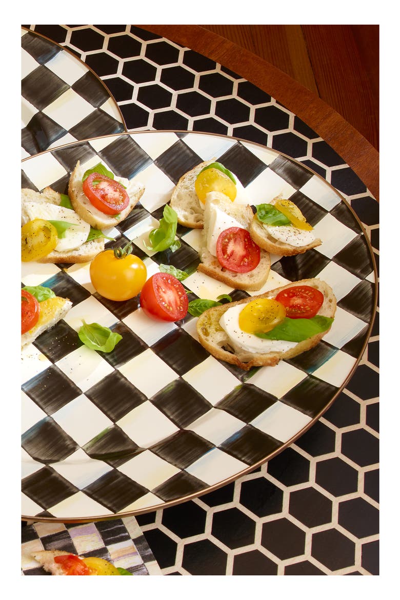 Courtly Check Medium Enameled Steel Oval Platter, Alternate, color, BLACK/ WHITE