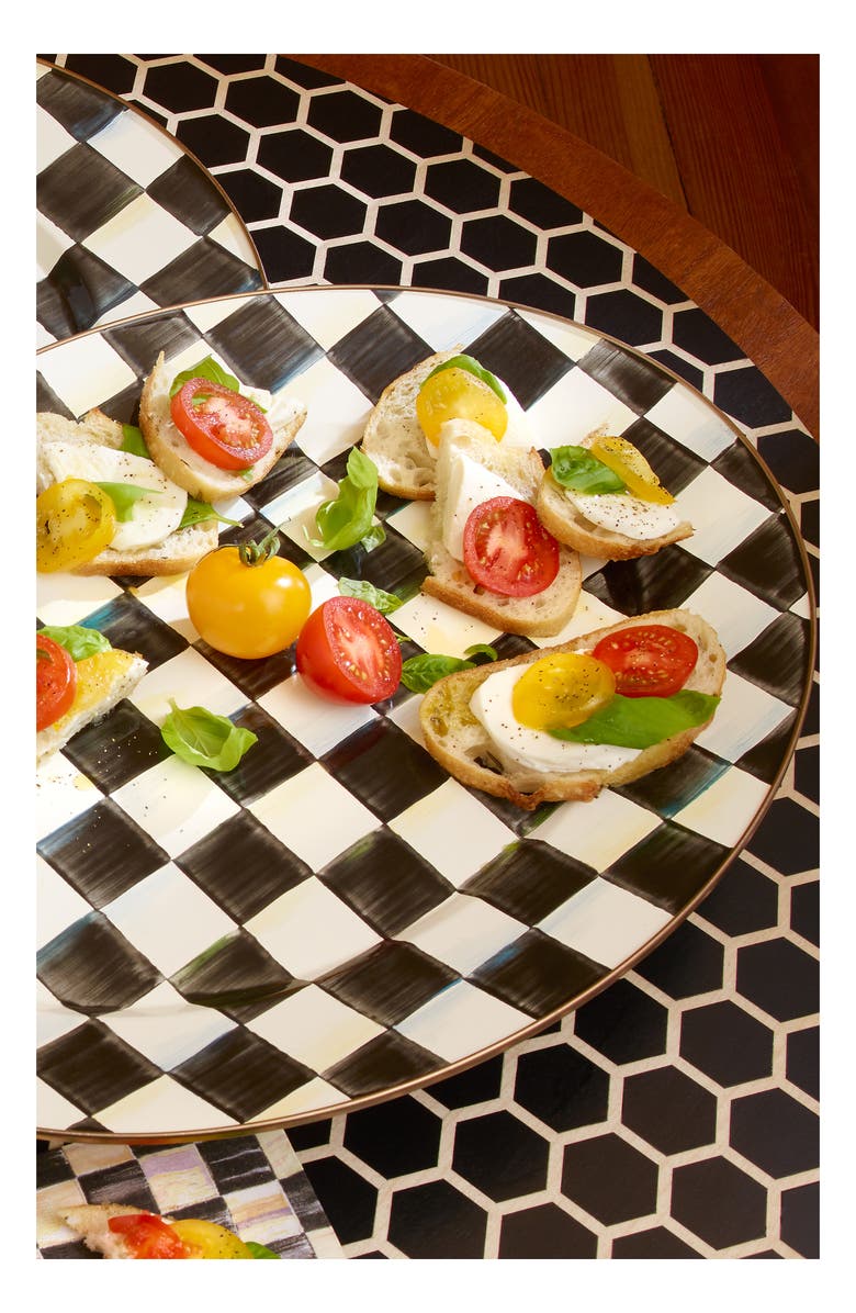 MACKENZIE CHILDS Courtly Check Medium Enameled Steel Oval Platter, Alternate, color, Black/ White