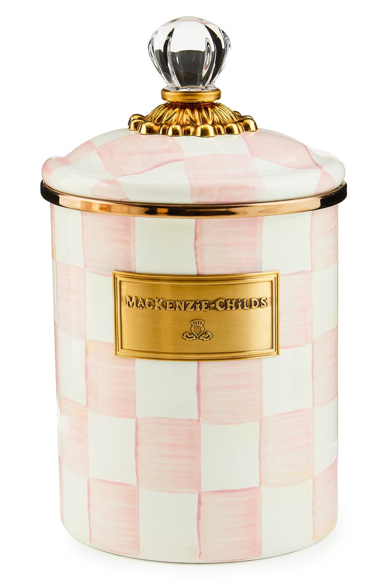 Rosy Check Enameled Steel Medium Canister, Main, color, PINK/ WHITE