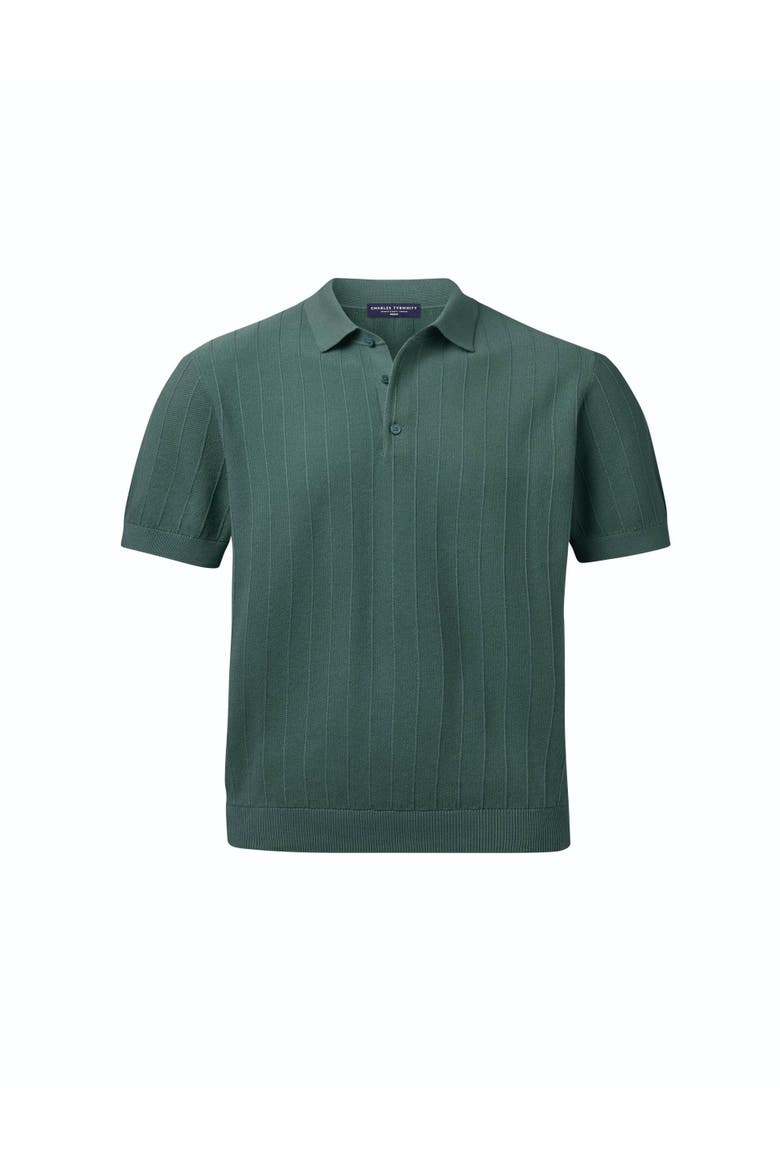 Stripe Texture Short Sleeve Knitted Cotton Polo, Alternate, color, Teal Green