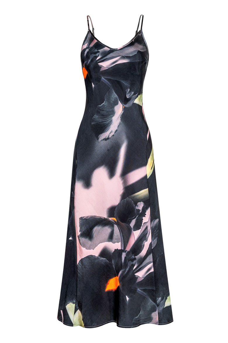Noir Print Midi Slipdress, Main, color, Shadow Iris