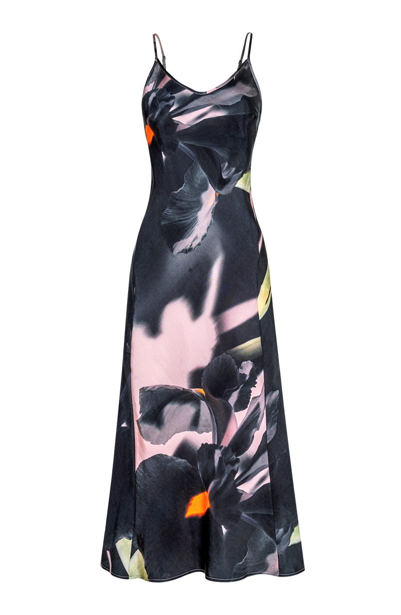 Untitled in Motion Noir Print Midi Slipdress, Main, color, Shadow Iris