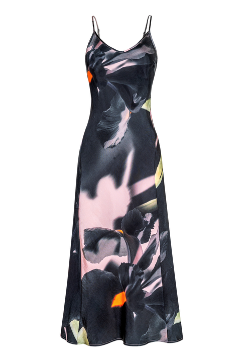 Noir Print Midi Slipdress