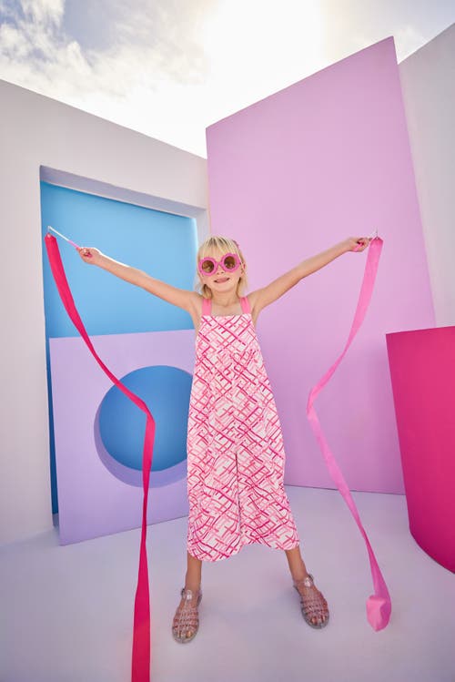 Bisby Kids' Knit Jennifer Jumpsuit In Pink Zig Zag
