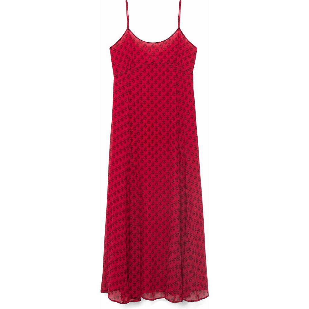 Mango Print Midi Dress In Red